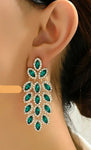 Elegant Emerald Green Gold Crystal Stud Long Dangle Earrings Bridal Women Statement Jewelry