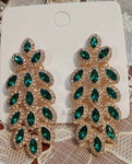 Elegant Emerald Green Gold Crystal Stud Long Dangle Earrings Bridal Women Statement Jewelry