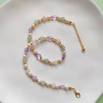 Delicate Pearl Amethyst Pink Golden Beads Dainty Single line Choker Necklace For Women