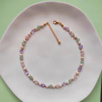 Delicate Pearl Amethyst Pink Golden Beads Dainty Single line Choker Necklace For Women