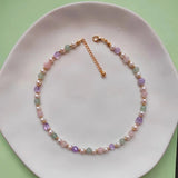 Delicate Pearl Amethyst Pink Golden Beads Dainty Single line Choker Necklace For Women