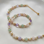 Delicate Pearl Amethyst Pink Golden Beads Dainty Single line Choker Necklace For Women