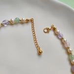 Delicate Pearl Amethyst Pink Golden Beads Dainty Single line Choker Necklace For Women