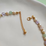 Delicate Pearl Amethyst Pink Golden Beads Dainty Single line Choker Necklace For Women