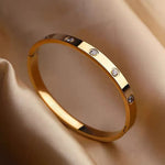 Trendy Crystal Stainless Steel Love Cuff Bracelet Bangle Luxury Feminine Fashion Jewelry