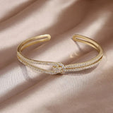 Luxury Fashion Jewelry Gold Zircon Knot Open Adjustable Cuff Bracelet Bangle For Women