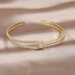 Luxury Fashion Jewelry Gold Zircon Knot Open Adjustable Cuff Bracelet Bangle For Women