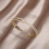 Luxury Fashion Jewelry Gold Zircon Knot Open Adjustable Cuff Bracelet Bangle For Women