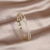 Luxury Fashion Jewelry Gold Zircon Knot Open Adjustable Cuff Bracelet Bangle For Women