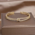 Luxury Fashion Jewelry Gold Zircon Knot Open Adjustable Cuff Bracelet Bangle For Women