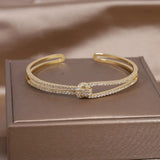 Luxury Fashion Jewelry Gold Zircon Knot Open Adjustable Cuff Bracelet Bangle For Women