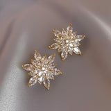 Elegant Full Crystal Big Gold Zircon Stud Earrings Shiny Women Fashion Jewelry
