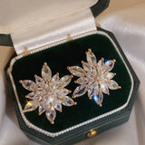 Elegant Full Crystal Big Gold Zircon Stud Earrings Shiny Women Fashion Jewelry