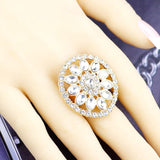 Gold Plated Clear Crystal Adjustable Big Finger Ring Traditional Women Fashion Jewelry