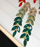 Pretty Green Crystal Leaf Long Tassel Drop Earrings Fashion Women Party Fashion Jewelry