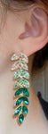 Pretty Green Crystal Leaf Long Tassel Drop Earrings Fashion Women Party Fashion Jewelry