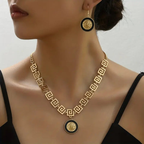 Trendy Gold Lion Head Pendant Necklace & Earring Set - Statement Fashion Jewelry