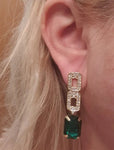 Exquisite Fashion Green Gem Long Pendant Dangle Earrings Women Charm Jewelry