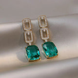 Exquisite Fashion Green Gem Long Pendant Dangle Earrings Women Charm Jewelry
