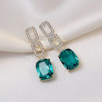 Exquisite Fashion Green Gem Long Pendant Dangle Earrings Women Charm Jewelry