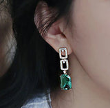 Exquisite Fashion Green Gem Long Pendant Dangle Earrings Women Charm Jewelry