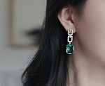 Exquisite Fashion Green Gem Long Pendant Dangle Earrings Women Charm Jewelry