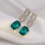 Exquisite Fashion Green Gem Long Pendant Dangle Earrings Women Charm Jewelry