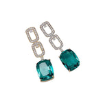 Exquisite Fashion Green Gem Long Pendant Dangle Earrings Women Charm Jewelry