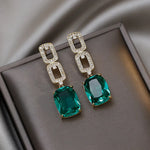 Exquisite Fashion Green Gem Long Pendant Dangle Earrings Women Charm Jewelry