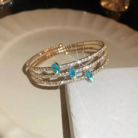 Sparkling Multi Layer Blue Crystal Bracelet Bangle Luxury Women Fashion Jewelry