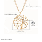 Luxury Fashion Jewelry Drop Pendant Owl Tree of Life Big Round Pendant Necklace Gold Plated Clavicle Chain Necklace
