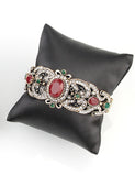 Antique Finish Ruby Crystal Openable Cuff Bangle Bracelet Traditional Fashion Jewelry