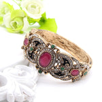 Antique Finish Ruby Crystal Openable Cuff Bangle Bracelet Traditional Fashion Jewelry