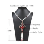 Ethnic Fashion Dark Red Stone Long Tassel Bead Multi Strand Necklace Traditional Jewelry For Women