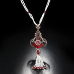 Ethnic Fashion Dark Red Stone Long Tassel Bead Multi Strand Necklace Traditional Jewelry For Women