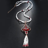Ethnic Fashion Dark Red Stone Long Tassel Bead Multi Strand Necklace Traditional Jewelry For Women