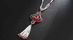 Ethnic Fashion Dark Red Stone Long Tassel Bead Multi Strand Necklace Traditional Jewelry For Women