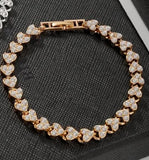 Golden Crystal Link Chain Luxury Women Heart Bracelet Full Shiny Rhinestone Crystal Charm Bracelet