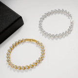 Golden Crystal Link Chain Luxury Women Heart Bracelet Full Shiny Rhinestone Crystal Charm Bracelet