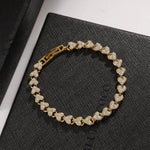 Golden Crystal Link Chain Luxury Women Heart Bracelet Full Shiny Rhinestone Crystal Charm Bracelet