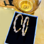 Gold Color Layered Crystal 4 cm Round Hoop Women Statement Party Earrings