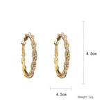 Gold Color Layered Crystal 4 cm Round Hoop Women Statement Party Earrings