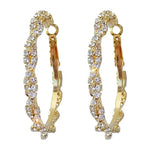 Gold Color Layered Crystal 4 cm Round Hoop Women Statement Party Earrings