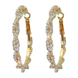 Gold Color Layered Crystal 4 cm Round Hoop Women Statement Party Earrings