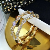 Gold Color Layered Crystal 4 cm Round Hoop Women Statement Party Earrings