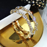 Gold Color Layered Crystal 4 cm Round Hoop Women Statement Party Earrings