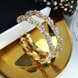 Gold Color Layered Crystal 4 cm Round Hoop Women Statement Party Earrings