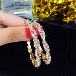 Gold Color Layered Crystal 4 cm Round Hoop Women Statement Party Earrings