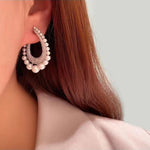 Exaggerated Shiny In Laid Silver Crystal Big Pearl Hoop Statement Fashion Earrings