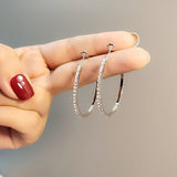 50 mm Big Round Silver Plated Crystal Hoop Earrings Basketball Wives CZ Fashion Earrings